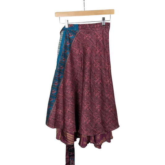 Regular/Tea Length Up-Cycled Reversible Sari Wrap Skirt #71