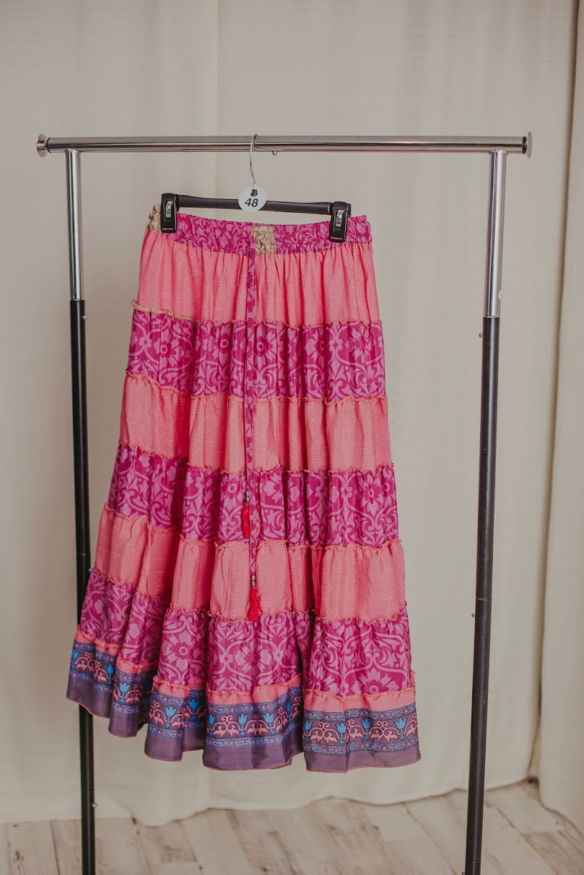 Up-Cycled Sari Elastic Band Tiered Skirt