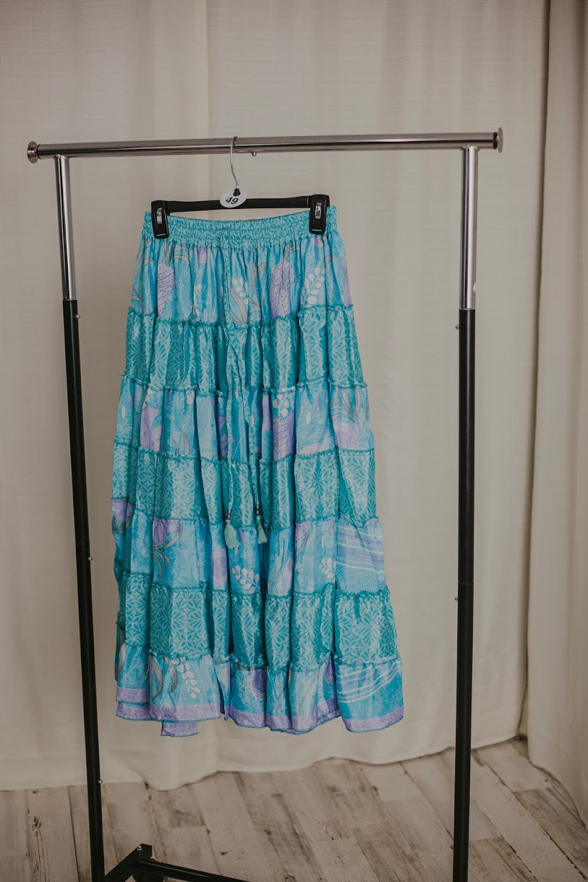 Up-Cycled Sari Elastic Band Tiered Skirt