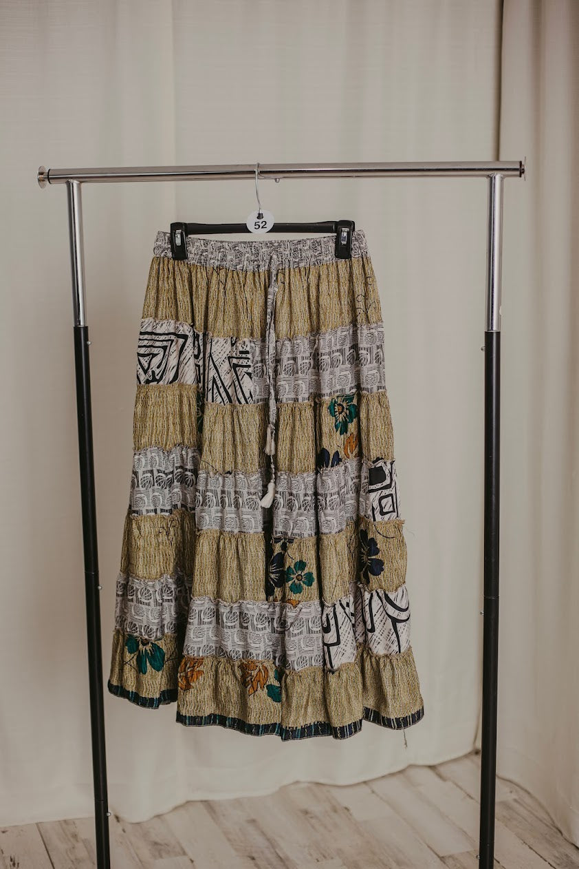 Up-Cycled Sari Elastic Band Tiered Skirt