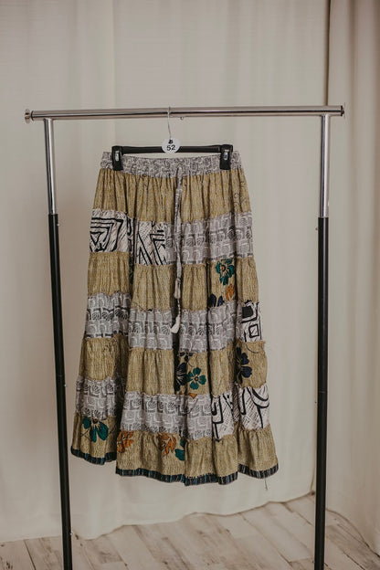 Up-Cycled Sari Elastic Band Tiered Skirt