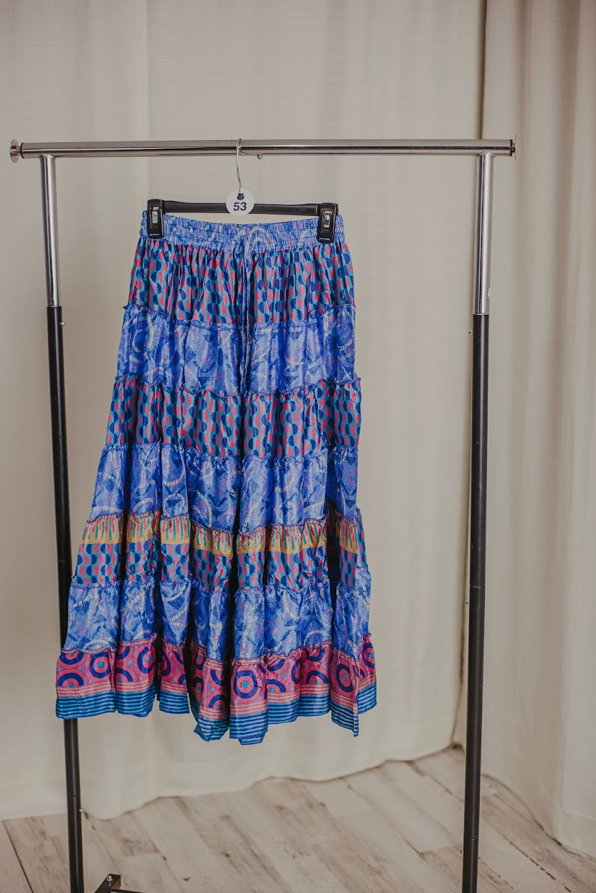 Up-Cycled Sari Elastic Band Tiered Skirt