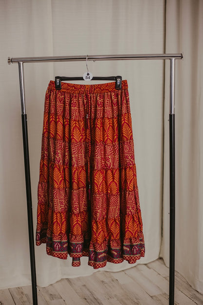 Up-Cycled Sari Elastic Band Tiered Skirt