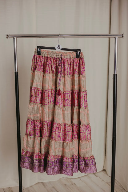 Up-Cycled Sari Elastic Band Tiered Skirt