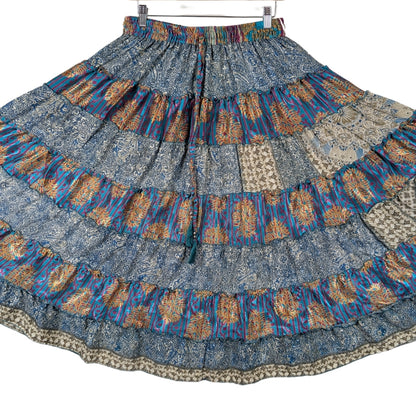 Up-Cycled Sari Elastic Band Tiered Skirt #85