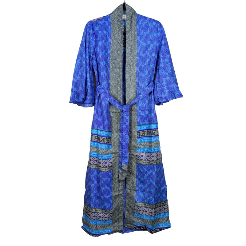 Flared Sleeve Side Slit Up-cycled Sari Kimono