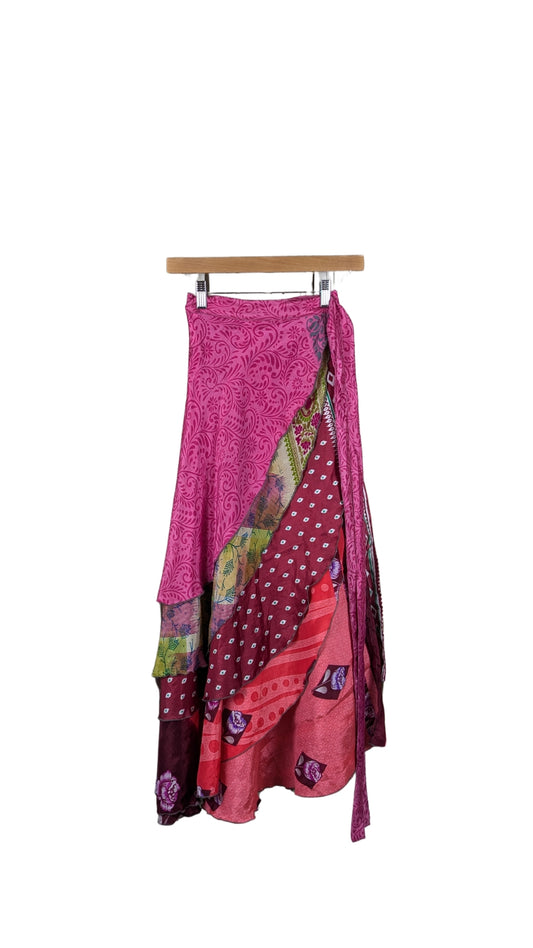 Regular 4 Layer Maxi Length Up-Cycled Reversible Sari Wrap Skirt