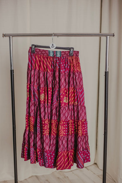 Up-Cycled Sari Elastic Band Tiered Skirt