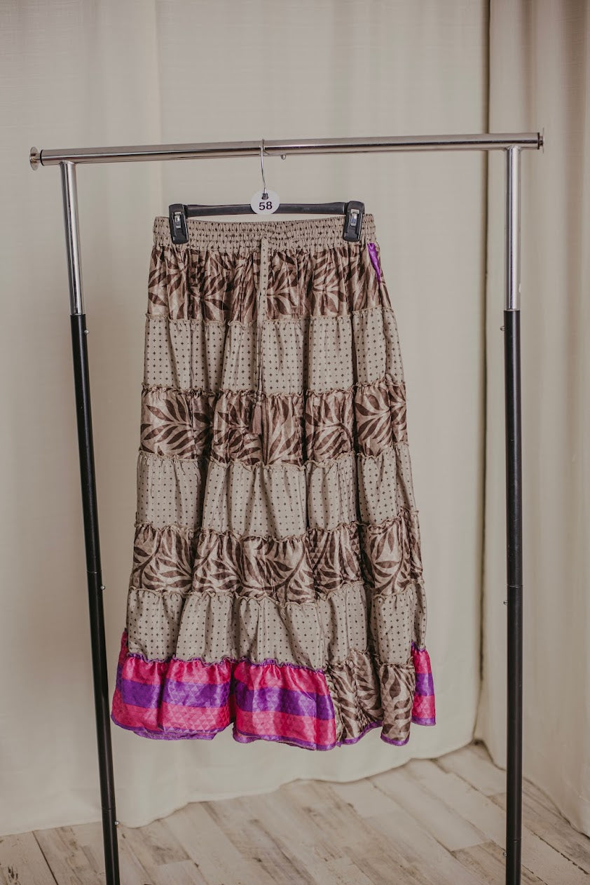 Up-Cycled Sari Elastic Band Tiered Skirt