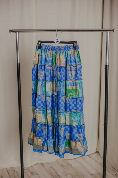 Up-Cycled Sari Elastic Band Tiered Skirt