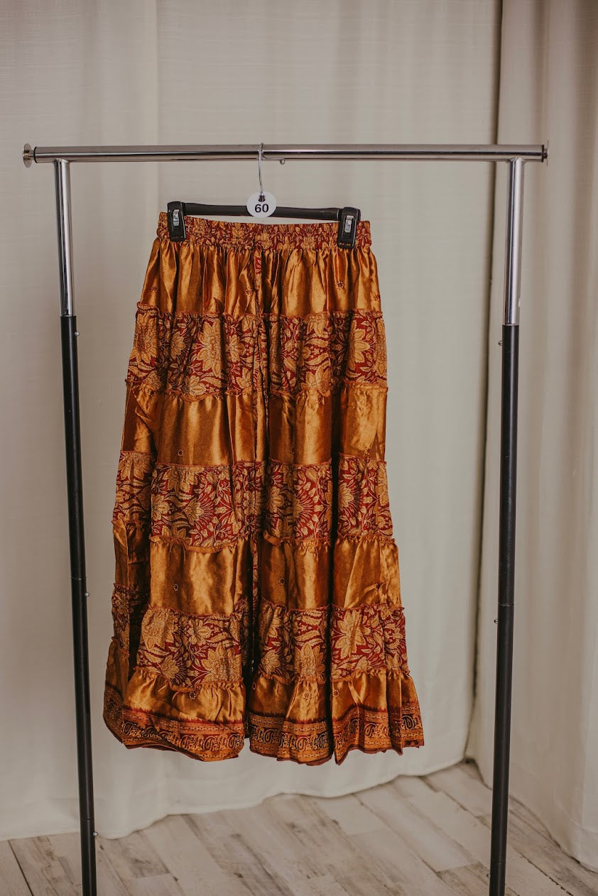 Up-Cycled Sari Elastic Band Tiered Skirt