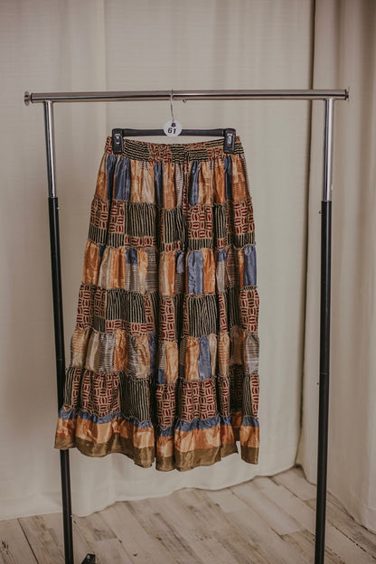 Up-Cycled Sari Elastic Band Tiered Skirt