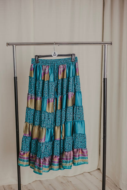 Up-Cycled Sari Elastic Band Tiered Skirt