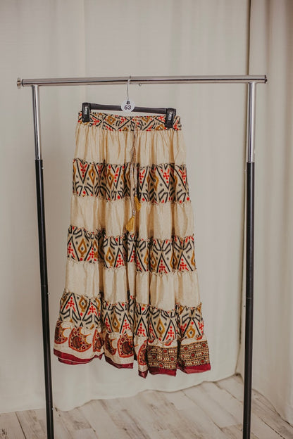 Up-Cycled Sari Elastic Band Tiered Skirt