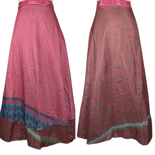 Plus/Maxi Length Up-Cycled Reversible Sari Wrap Skirt #18