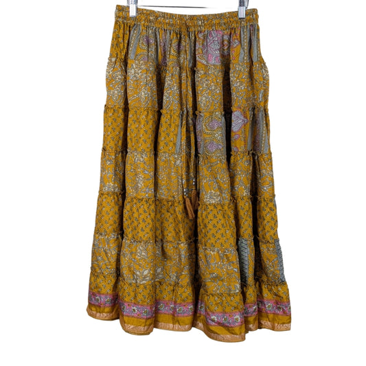 Up-Cycled Sari Elastic Band Tiered Skirt #80