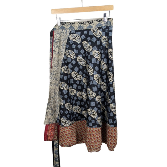 Plus/Tea Length Up-Cycled Reversible Sari Wrap Skirt #86