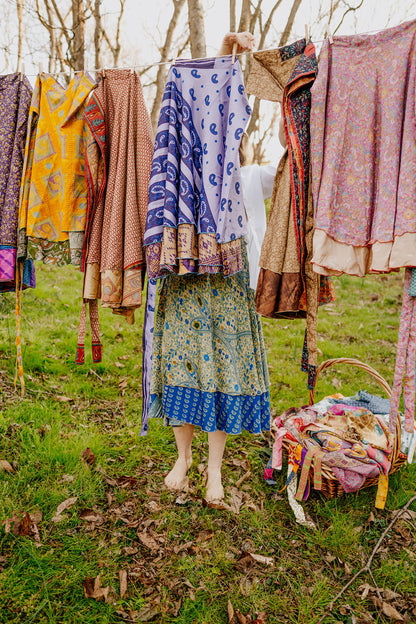 Plus/Tea Length Up-Cycled Reversible Sari Wrap Skirt #91