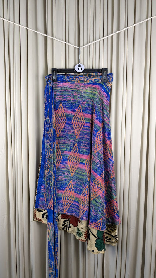 Regular Tea Length Up-Cycled Reversible Sari Wrap Skirt #10