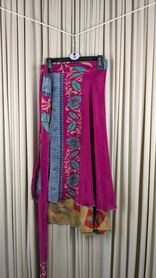 Regular Tea Length Up-Cycled Reversible Sari Wrap Skirt #2