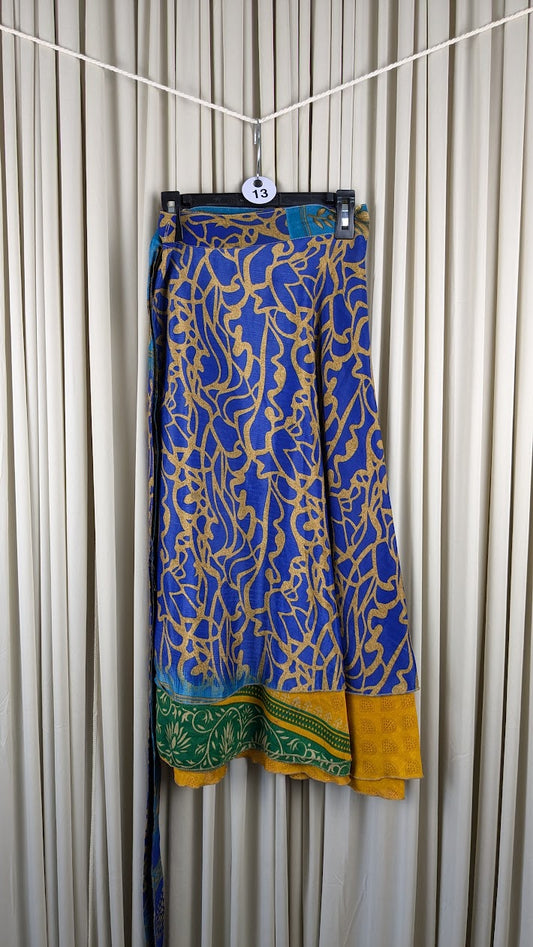 Regular Tea Length Up-Cycled Reversible Sari Wrap Skirt #13