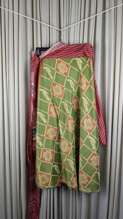 Plus Up-Cycled Sari Reversible Tea Length Wrap Skirt