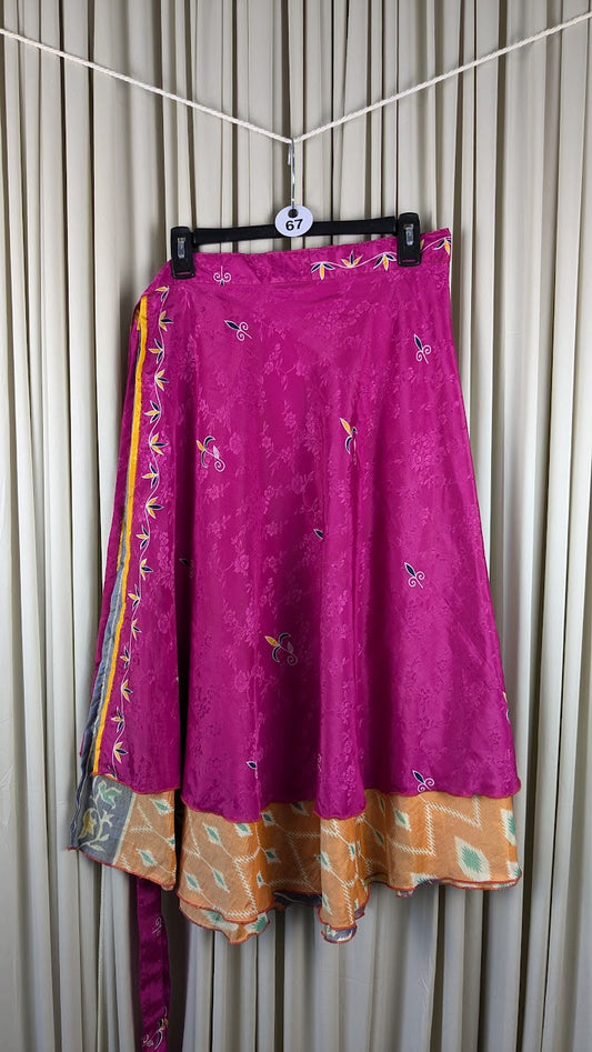 Plus Up-Cycled Sari Reversible Tea Length Wrap Skirt