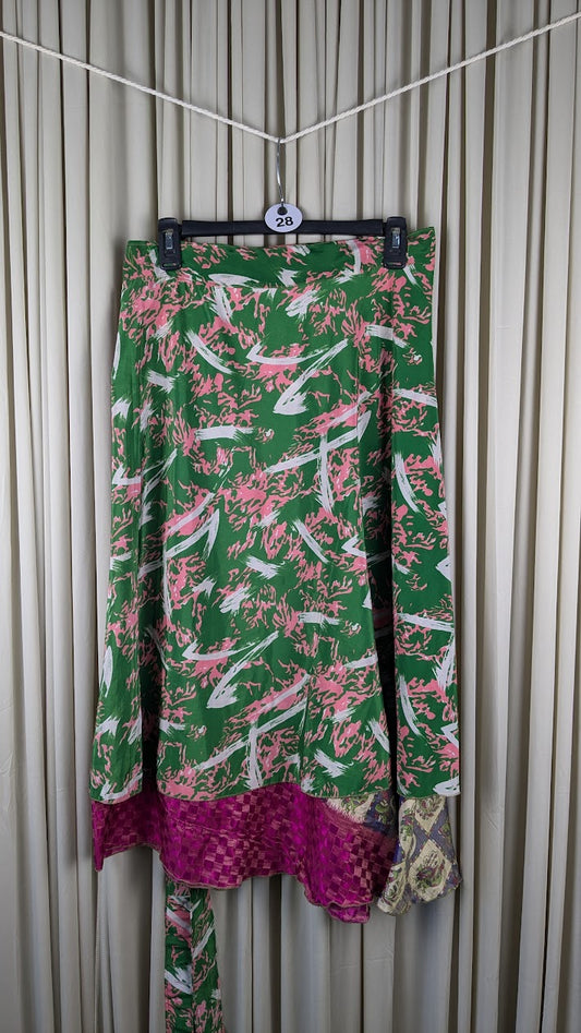 Plus Up-Cycled Sari Reversible Tea Length Wrap Skirt