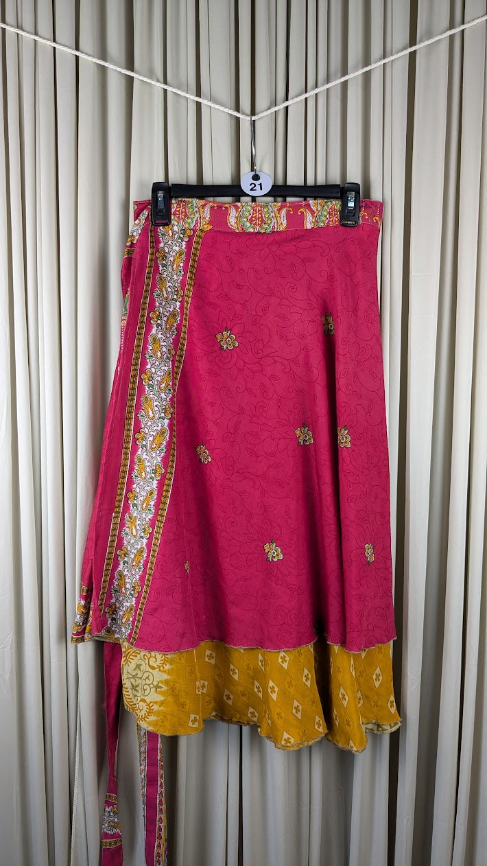 Plus Up-Cycled Sari Reversible Tea Length Wrap Skirt