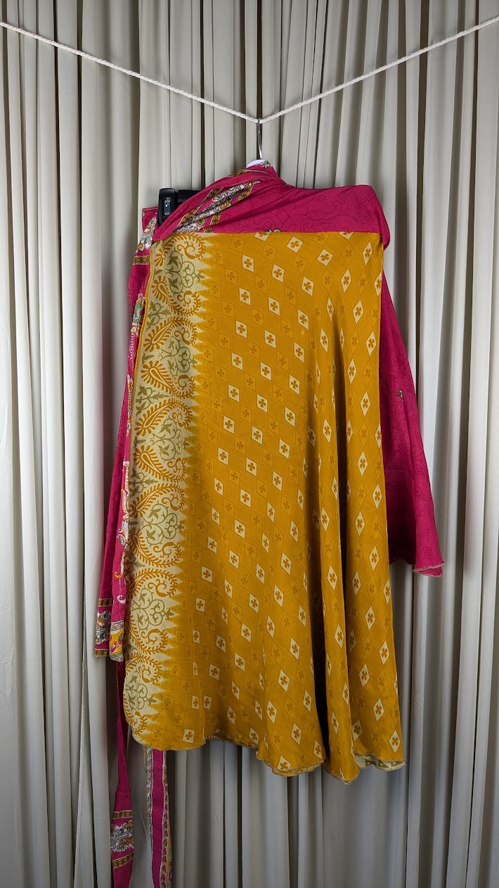 Plus Up-Cycled Sari Reversible Tea Length Wrap Skirt